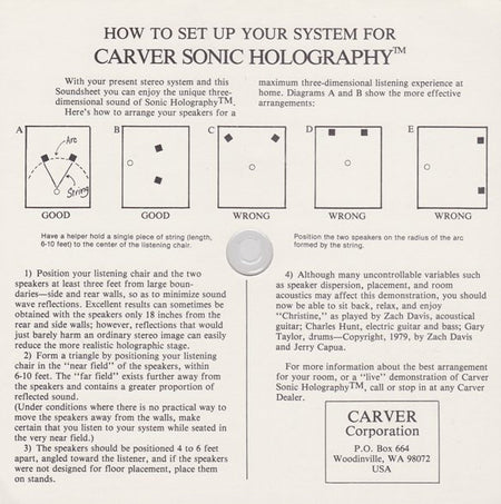 Carver Electronics Corporation : Introduction To Sonic Holography™ (Flexi, 6", Shape, S/Sided, Card, Smplr, Cle)