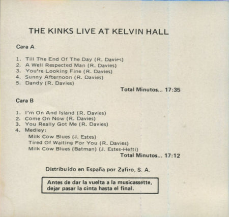 The Kinks : Live At Kelvin Hall (Cass, RE)