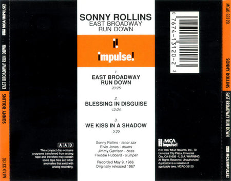Sonny Rollins : East Broadway Run Down (CD, Album, RE)