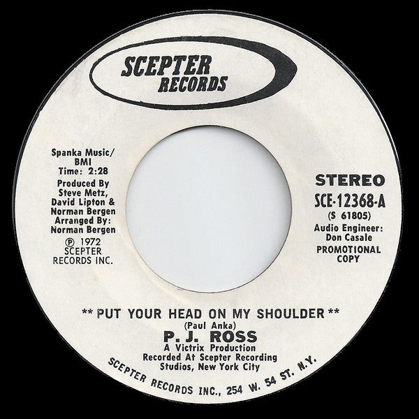 P.J. Ross : Put Your Head On My Shoulder (7", Single, Promo)