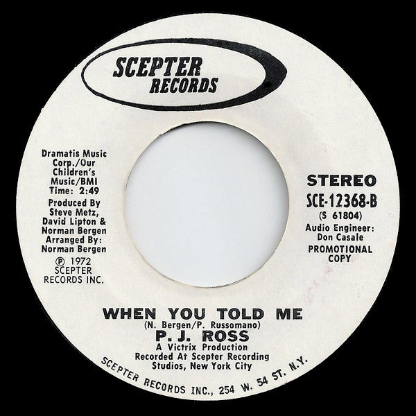 P.J. Ross : Put Your Head On My Shoulder (7", Single, Promo)