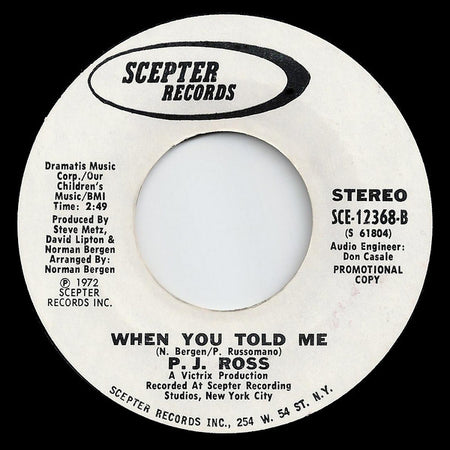 P.J. Ross : Put Your Head On My Shoulder (7", Single, Promo)