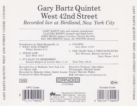 Gary Bartz Quintet : West 42nd Street (CD, Album, P+O)