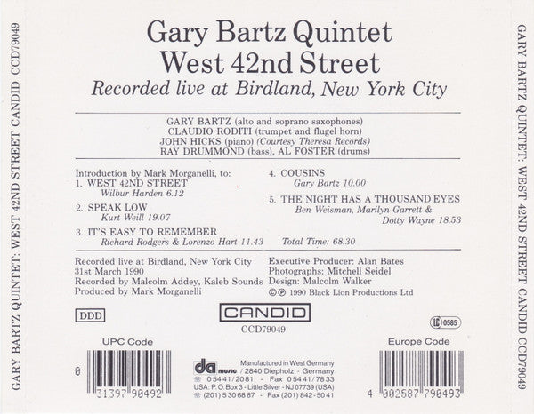 Gary Bartz Quintet : West 42nd Street (CD, Album, P+O)
