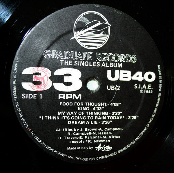 UB40 : The Singles Album (LP, Album, Comp)