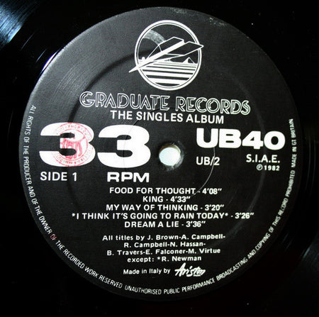 UB40 : The Singles Album (LP, Album, Comp)