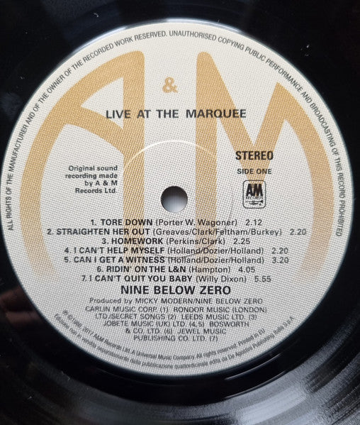 Nine Below Zero : Live At The Marquee (LP, Album, RE, 180)