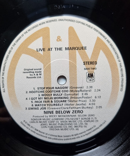 Nine Below Zero : Live At The Marquee (LP, Album, RE, 180)