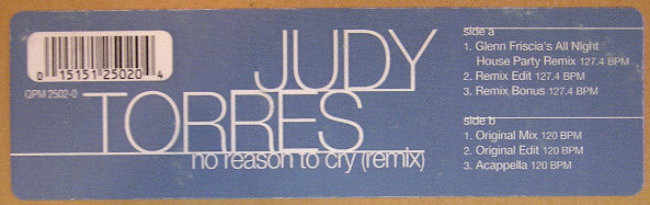 Judy Torres : No Reason To Cry (Remix) (12", Ltd)