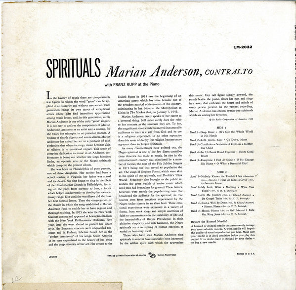 Marian Anderson With Franz Rupp : Spirituals (LP, Ind)