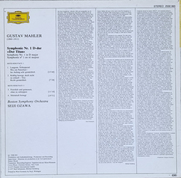 Gustav Mahler - Boston Symphony Orchestra, Seiji Ozawa : Symphony No.1 (LP)