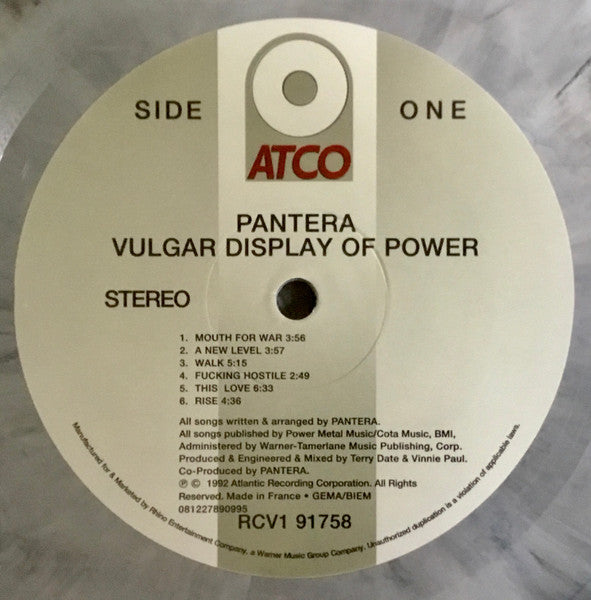 Pantera : Vulgar Display Of Power (LP, Album, Ltd, RE, Whi)