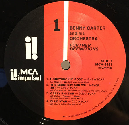 Benny Carter And His Orchestra : Further Definitions (LP, Album, RE, RM)