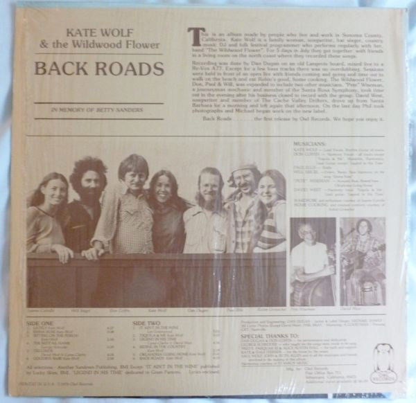 Kate Wolf & The Wildwood Flower : Back Roads (LP, Album)