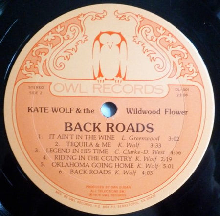 Kate Wolf & The Wildwood Flower : Back Roads (LP, Album)