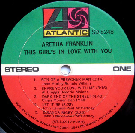 Aretha Franklin : This Girl's In Love With You (LP, Album, MO )