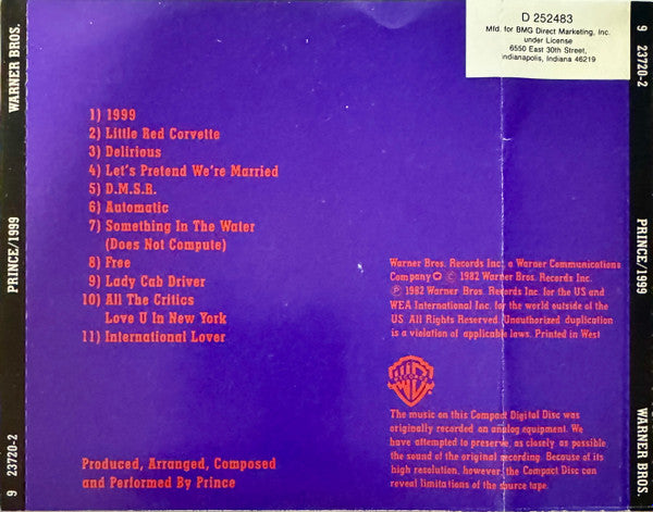 Prince : 1999 (CD, Album, Club, RE, SRC)
