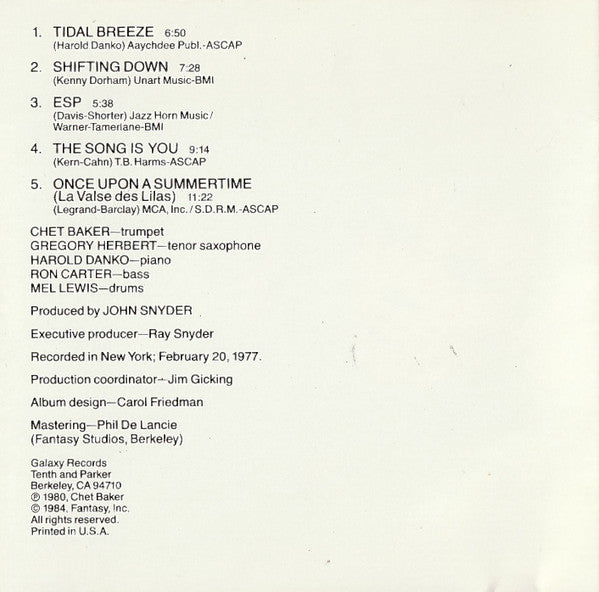 Chet Baker : Once Upon A Summertime (CD, Album)