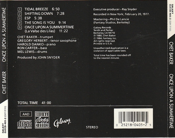 Chet Baker : Once Upon A Summertime (CD, Album)