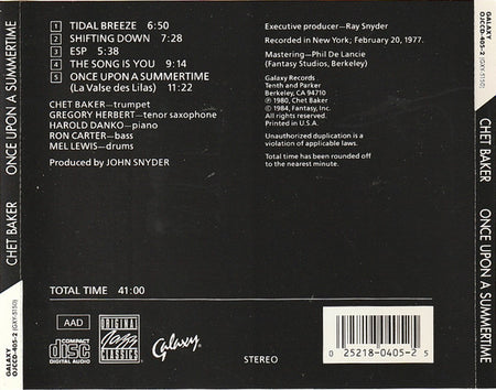 Chet Baker : Once Upon A Summertime (CD, Album)