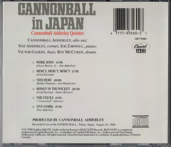 Cannonball Adderley Quintet* : Cannonball In Japan (CD, Album, RE)
