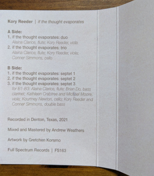 Kory Reeder : If The Thought Evaporates (Cass, Album)