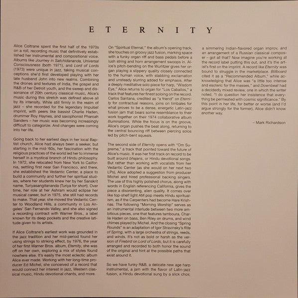 Alice Coltrane : Eternity (LP, Album, RE, RP)