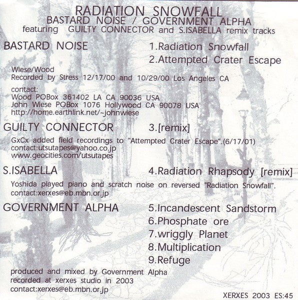 Bastard Noise / Government Alpha featuring Guilty Connector and S.Isabella : Radiation Snowfall (CDr)