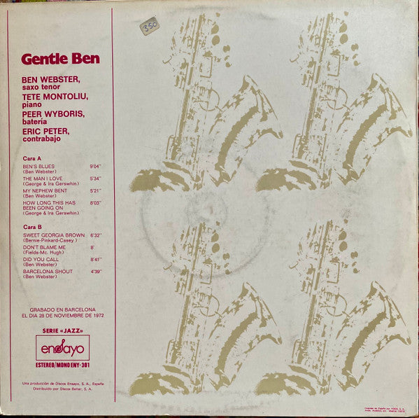 Ben Webster, Trio Tete Montoliu* : Gentle Ben (LP, Album, RP)