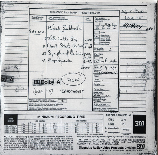 Black Sabbath : Sabotage (LP, Album, RE, RM, RP, 180)