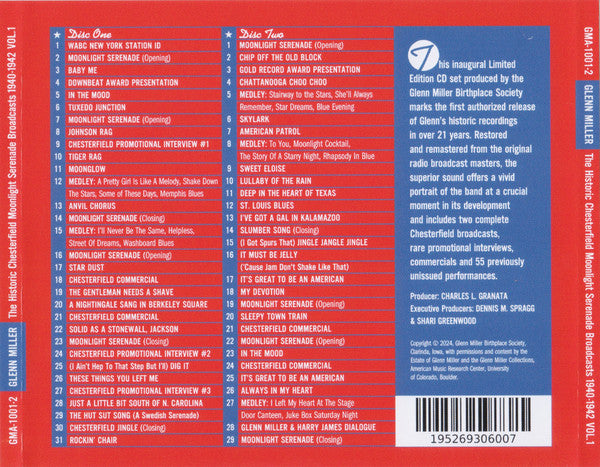 Glenn Miller : Limited Edition Volume 1: The Historic Chesterfield Moonlight Serenade Broadcasts 1940-1942 (2xCD, Comp, Ltd)