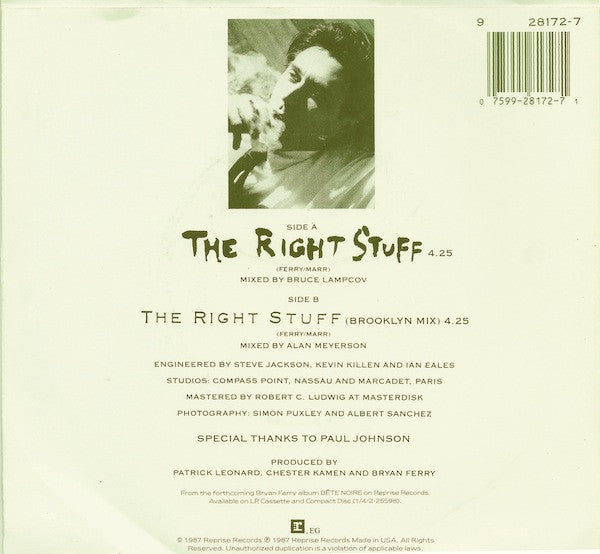 Bryan Ferry : The Right Stuff (7", Single, Promo)