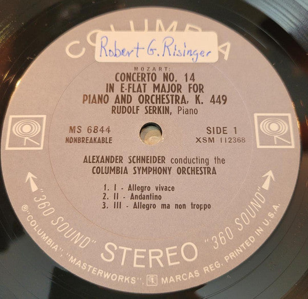 Mozart*, Rudolf Serkin, Alexander Schneider Conducting The Columbia Symphony Orchestra* : Piano Concertos No.14 In E-Flat, K.449 / No.17 In G, K.453 (LP, Album, Non)