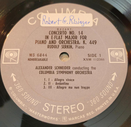 Mozart*, Rudolf Serkin, Alexander Schneider Conducting The Columbia Symphony Orchestra* : Piano Concertos No.14 In E-Flat, K.449 / No.17 In G, K.453 (LP, Album, Non)