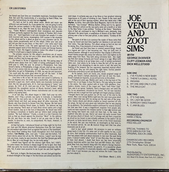 Joe Venuti and Zoot Sims : Joe & Zoot (LP, Album, Nor)