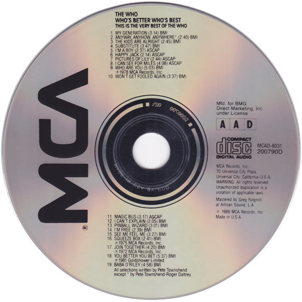 The Who : Who's Better, Who's Best (CD, Comp, Club)