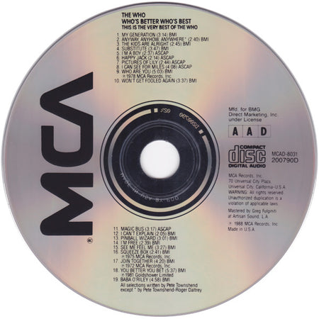 The Who : Who's Better, Who's Best (CD, Comp, Club)