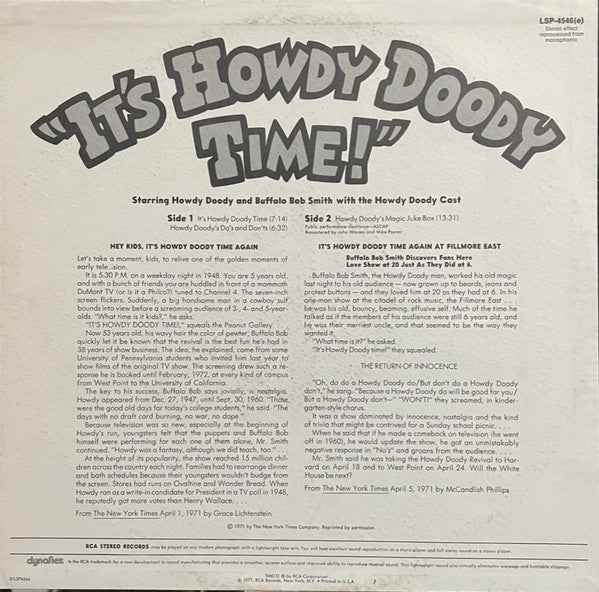 Howdy Doody And Buffalo Bob Smith* With The Howdy Doody Cast : It's Howdy Doody Time! (LP, Album, Roc)