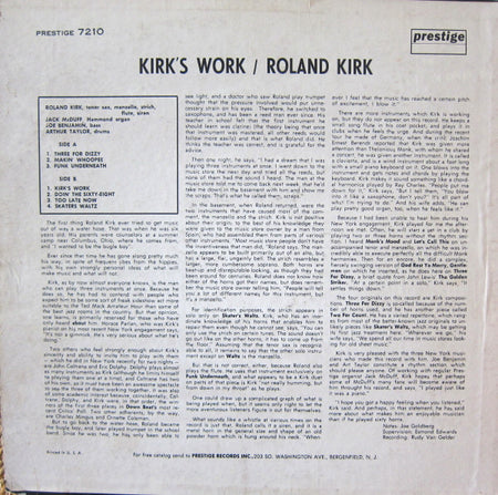 Roland Kirk With Jack McDuff* : Kirk's Work (LP, Album, Mono)