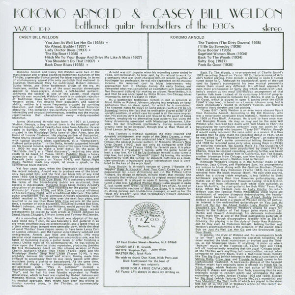 Casey Bill Weldon / Kokomo Arnold : Bottleneck Guitar Trendsetters Of The 1930's (LP, Comp, Ltd, RE, 180)