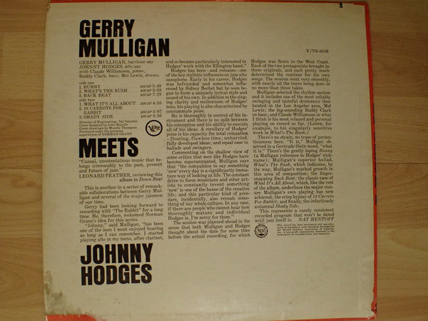 Gerry Mulligan & Johnny Hodges : Gerry Mulligan Meets Johnny Hodges (LP, RE)