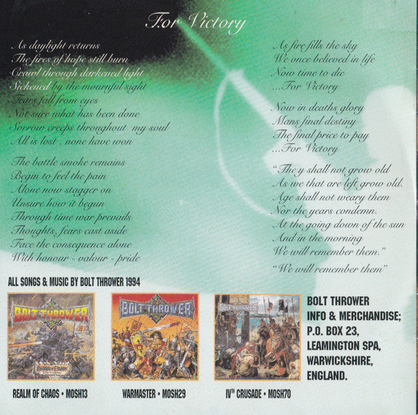 Bolt Thrower : ...For Victory (CD, Album)