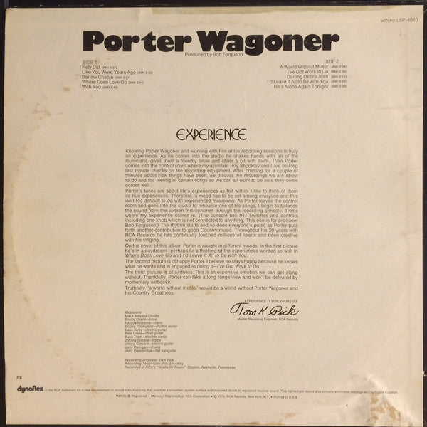 Porter Wagoner : Experience (LP, Album, Roc)