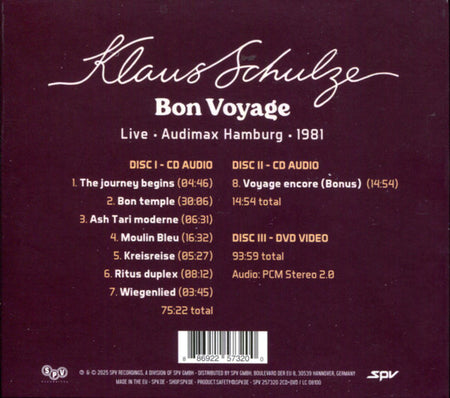 Klaus Schulze : Bon Voyage (Live • Audimax Hamburg • 1981) (2xCD, Album + DVD-V, PAL)