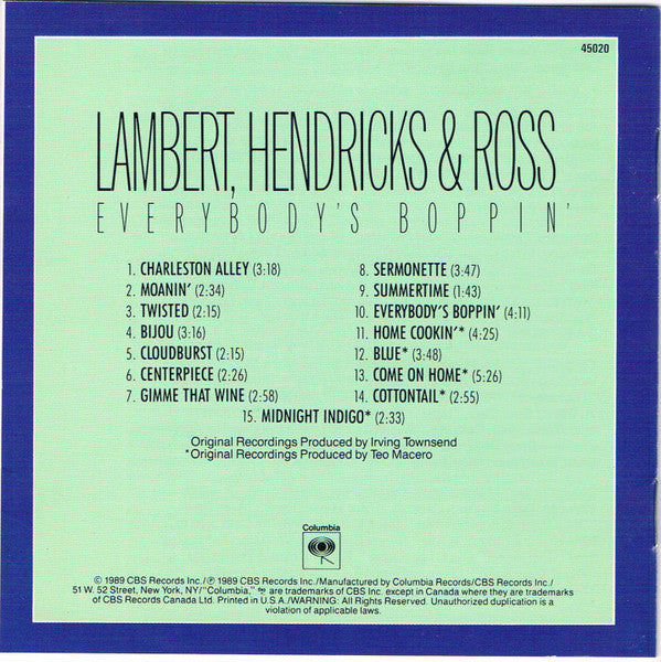 Lambert, Hendricks & Ross : Everybody's Boppin (CD, Comp, RE, RM)