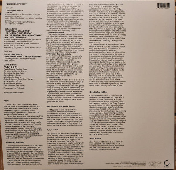 Christopher Hobbs, John Adams, Gavin Bryars : Ensemble Pieces (LP, RE)
