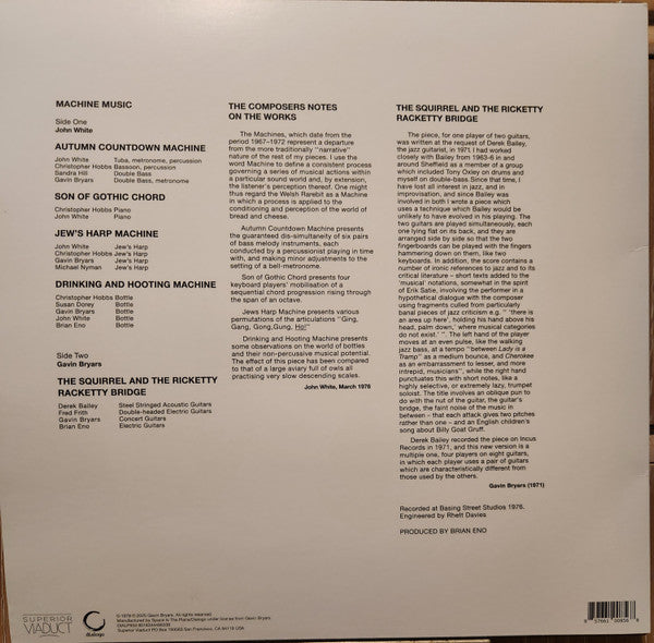 John White, Gavin Bryars : Machine Music (LP, RE)
