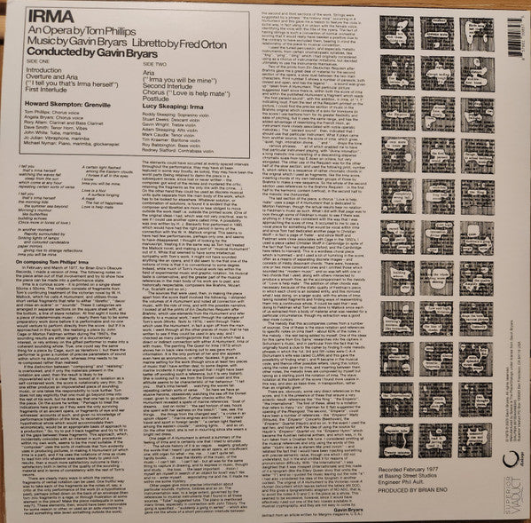 Tom Phillips (3), Gavin Bryars, Fred Orton : Irma (LP, RE)