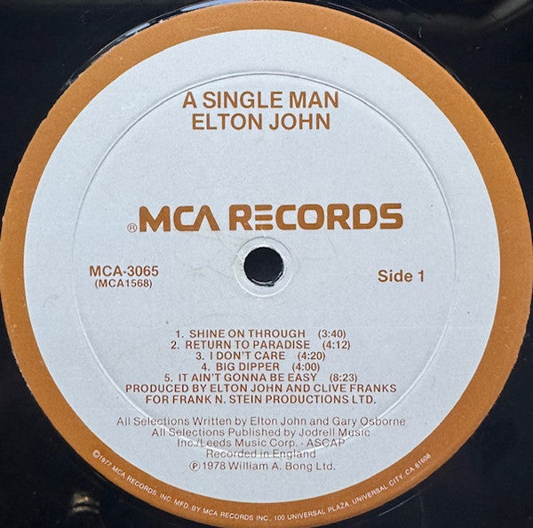 Elton John : A Single Man (LP, Album, Mon)