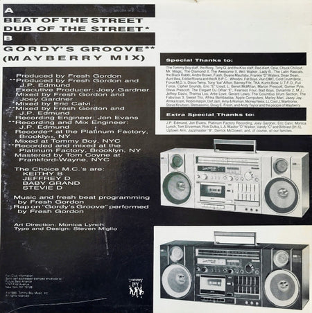 Choice M.C.'s* Featuring Fresh Gordon : Beat Of The Street B/W Gordy's Groove (Mayberry Mix) (12")
